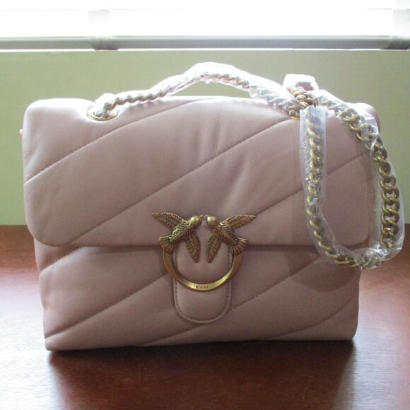 Pinko Classic Love Bag Puff Maxi Quilt Shoulder/Crossbody bag Blush Pink/Gold - Picture 1 of 8